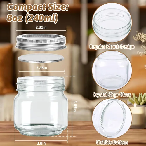 Miniatura 3 de STARSIDE - Tarros de vidrio Mason de 8 oz con tapas herméticas y bandas, paquete de 30 con etiquetas y distintivos, tarros de media pinta para miel