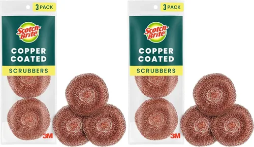 Scotch-Brite Almohadillas de limpieza con revestimiento de cobre, 3 almohadillas para fregar (paquete de 2)