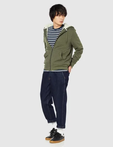 Miniatura 2 de Tienda Essentials - Sudadera de vellón con capucha, con forro de sherpa y cierre completo de cremallera para hombre