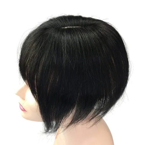 Miniatura 8 de Anemone Peluca de cabello humano con clip para mujer, con flecos de aire 3D, base de poliuretano invisible para cabello fino y cuero cabelludo Negro