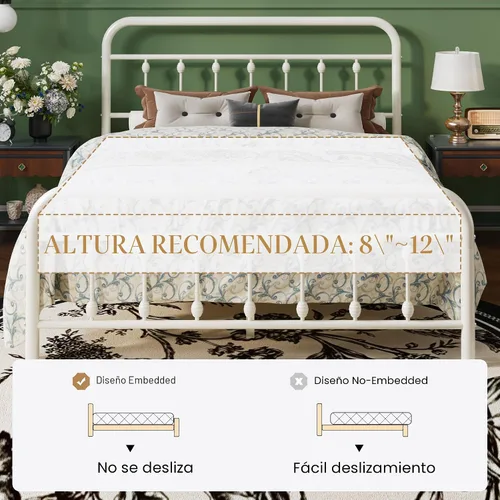 Miniatura 8 de SHA CERLIN Estructura de Cama de Plataforma de Metal Tamaño Queen con Cabecera y Pie de Cama de Hierro Forjado Estilo Victoriano, Fácil Montaje
