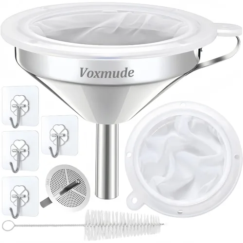 Embudo de cocina con colador y filtro de malla fina 200, embudo de filtro de aceite de freidora de acero inoxidable 18/8 de grado alimenticio de 5