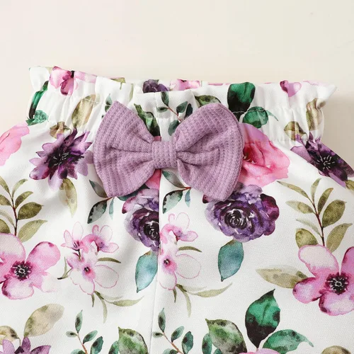 Miniatura 4 de YALLET Conjunto de 3 piezas de ropa de niña pequeña de color liso, manga larga con volantes, pantalones florales + diadema de 1 a 6 años