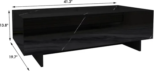 Miniatura 2 de COSVALVE Mesas de Centro Rectangulares de Mármol para Sala de Estar, Mesa Auxiliar Moderna Negra, Mesa de Centro Contemporánea de Alto Brillo Negro