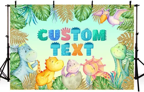 Miniatura 3 de MEHOFOND Fondo personalizado de dinosaurio para baby shower, de 7 x 5 pies, diseño de dinosaurio tropical, hojas de palma tropical, fondo de safari