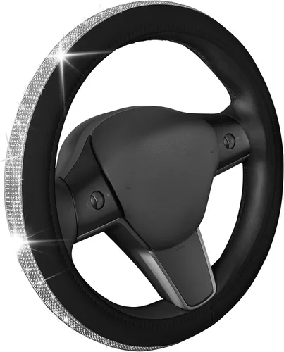 Miniatura 18 de Carbella Funda de volante suave de piel sintética trenzada negra, tamaño estándar de 15 pulgadas, se adapta a la mayoría de vehículos, funda mullida