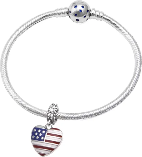 Miniatura 4 de Abalorio de plata de ley 925 con diseño de bandera estadounidense y corazón para pulsera europea