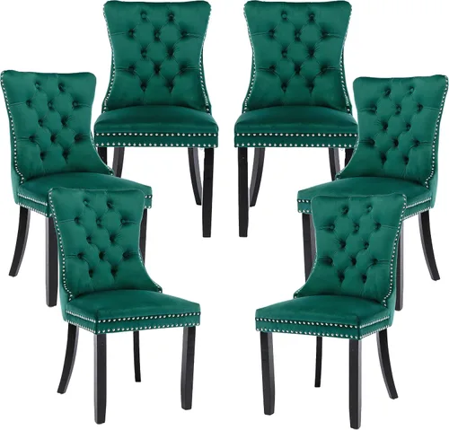 Miniatura 40 de LKTART Juego de 2 sillas de comedor de terciopelo, sillas de comedor copetudas con ribete de anillo de clavo, silla de comedor tapizada con patas
