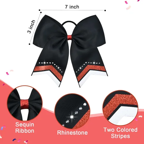 Miniatura 3 de 8 lazos de animación con brillantina, grandes lazos negros para animar, lazos para el pelo para niñas de 8 pulgadas, banda elástica a granel