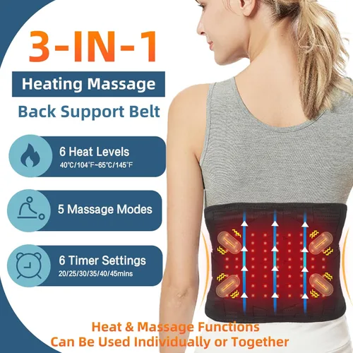 Miniatura 2 de HONGJING Soporte de masaje de luz roja con calor para aliviar el dolor de espalda baja, cinturón masajeador inalámbrico recargable para dolor