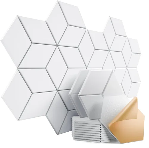 Miniatura 96 de Paquete de 12 paneles acústicos autoadhesivos de 12 x 10 x 0.4 pulgadas, paneles de espuma a prueba de sonido con alta densidad, diseño forrado