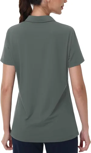 Miniatura 2 de MAGCOMSEN Camisas de golf para mujer, manga corta, cuello polo, cuello en V, secado rápido, protección solar UPF 50+