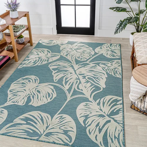 Miniatura 8 de Eyely CWH100C-28 Hawaii Tobago - Alfombra de pasillo de dos tonos con hoja de Monstera para interiores y exteriores, bohemia; moderna, dormitorio