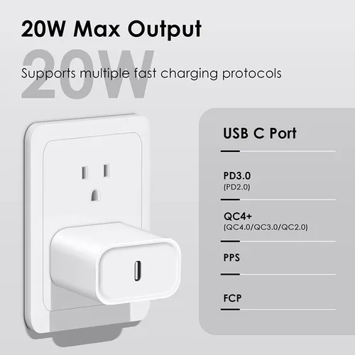 Miniatura 2 de Cargador rápido para iPhone, [certificado MFi] Bloque de carga rápida USB C de 20 W con cable de Tipo-C a Lightning de 10 pies, carga súper rápida