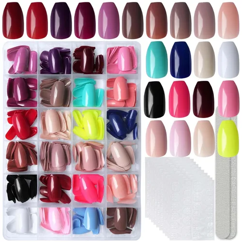 Miniatura 11 de LoveOurHome Uñas postizas a presión para mujer, uñas postizas con pestañas de pegamento, 576 unidades, uñas postizas a presión, uñas cortas