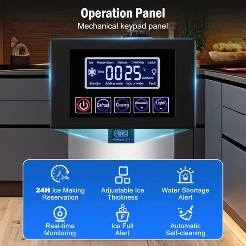 Miniatura 5 de Máquina comercial para hacer hielo de 350 libras/24 horas, 136 bandejas de hielo independiente y debajo del mostrador, máquina de hielo de acero