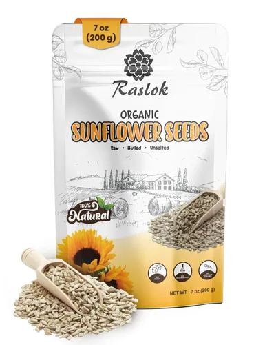 Raslok Semillas de girasol 7 oz (200 g) | Crudas, sin cáscara, sin sal | Bocadillo superalimento rico en proteínas y vitamina E | Keto, vegano, sin