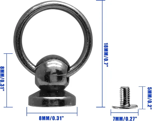 Miniatura 2 de Kyuionty 60 remaches de cabeza redonda atornillados con anillo de tracción, 0.315 pulgadas (0.315 in) de cuero para manualidades, remaches