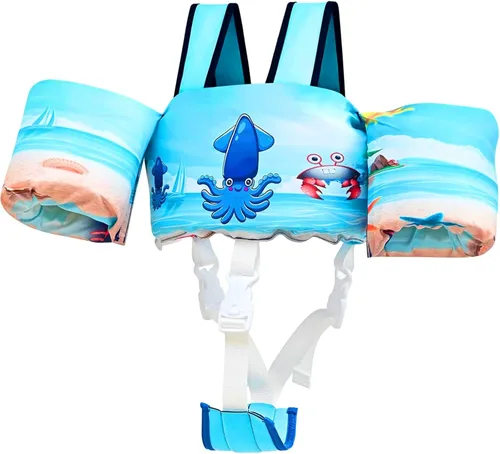 Miniatura 16 de Chaleco de natación para niños pequeños, flotadores para niños de 22 a 66 libras, chaleco de natación extraíble con correa de entrepierna y arnés
