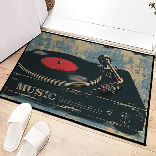 Miniatura 18 de keepcute Alfombra Redonda de Registro de Música Negra para Dormitorio, Sala de Estar, Estudio, Alfombra Antideslizante para Jugar, Alfombra