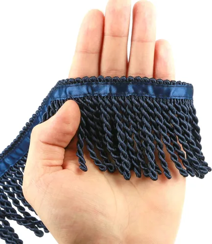 Miniatura 18 de Ribete de Flecos de Lingotes y Adornos 5/10 Yardas X 2.5 Pulgadas de Tela para Costura DIY Decoración para Ropa Flecos Hebreos Dorados con Cinta Azul