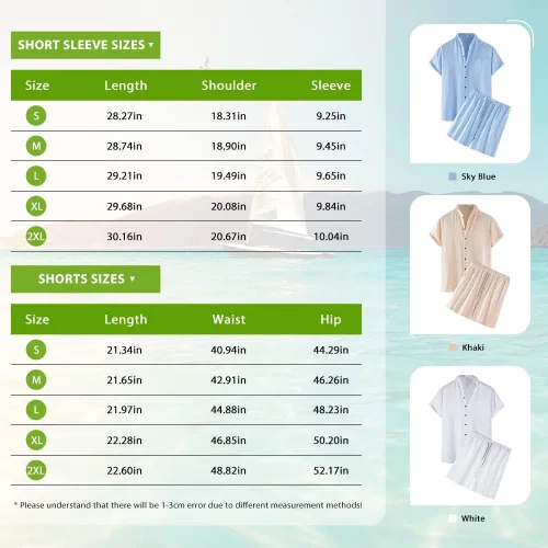 Miniatura 6 de AOTORR Conjunto de lino de 2 piezas para hombre, camisa de manga corta con botones y traje de playa corto