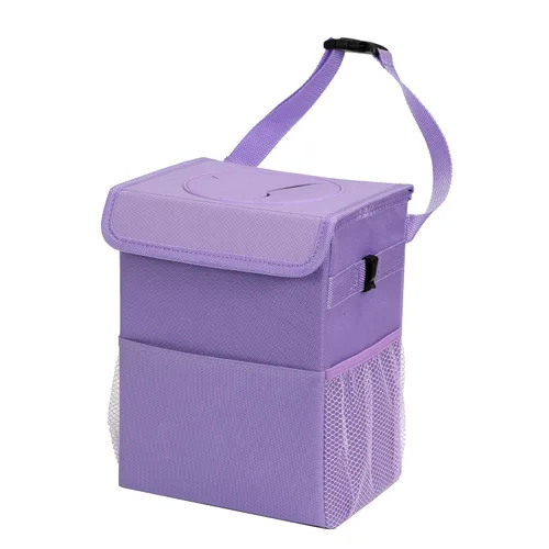 Miniatura 9 de AOKJOY Basurero para automóvil con tapa a prueba de fugas, bote de basura para vehículo, 3 bolsillos de almacenamiento, colgante, bolsa de basura