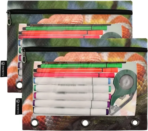 Miniatura 2 de Paquete de 2 bolsillos para carpetas de serpiente de maíz, bolsa con cremallera, gran capacidad, resistente al agua, bolsillo duradero de 3 anillos