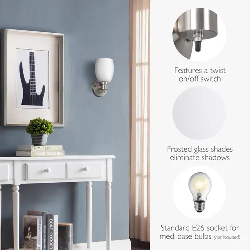 Miniatura 4 de Design House Lydia - Aplique de pared, 1 luz, vidrio esmerilado, regulable, interruptor de encendido/apagado giratorio, níquel satinado, 4.88