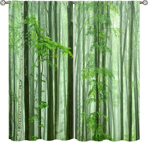 Miniatura 13 de Cortinas de ventana de cascada 3D, paisaje natural, cascada junto al lago, estampado de bosques verdes, decoración del hogar, dormitorio, sala
