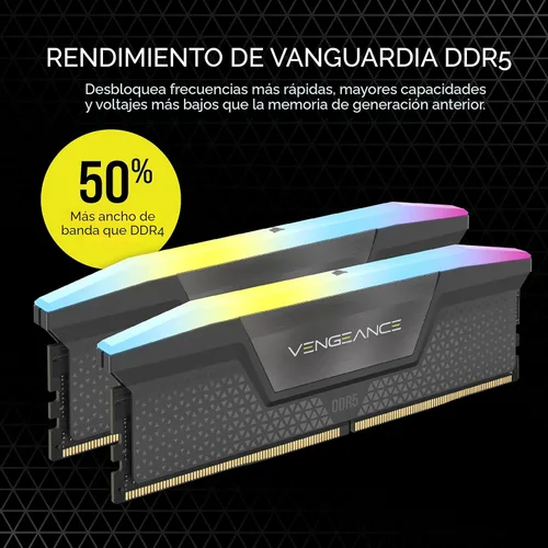 Miniatura 3 de CORSAIR VENGEANCE RGB DDR5 64 GB (2 x 32 GB) DDR5 6000 MHz CL40 AMD EXPO Intel XMP iCUE Memoria de computadora compatible - Gris (CMH64GX5M2B6000Z40)