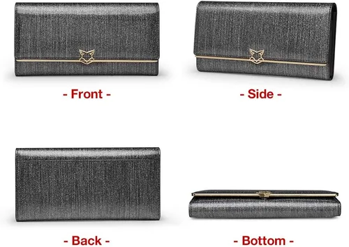 Miniatura 2 de FOXER Cartera de cuero para mujer, cartera de embrague plegable para mujer, talla única