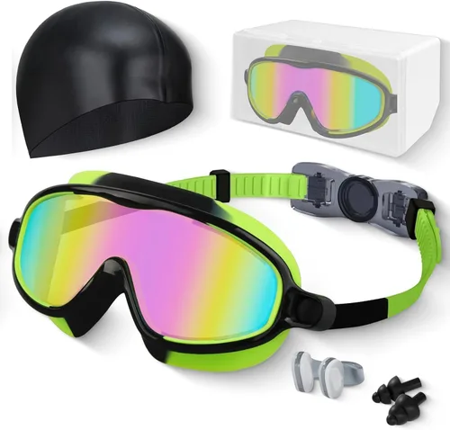 Miniatura 16 de Gafas de natación para niños, antivaho, protección UV y amplia vista & gorro de natación para niños de 3 a 15 años, niños y niñas, bebés