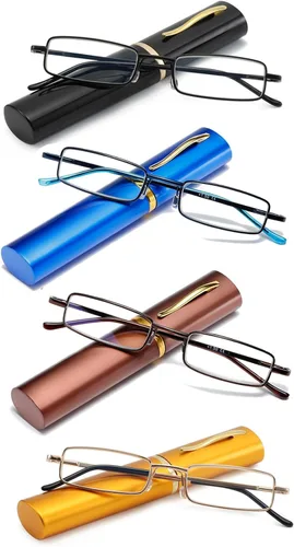 Miniatura 9 de Lentes de lectura con bloqueo de luz azul, lectores de bolsillo delgados con estuche de clip para bolígrafo, mini lectores ligeros