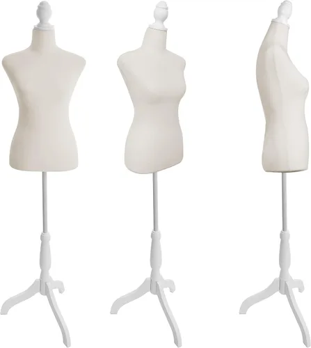 Miniatura 3 de Maniquí Cuerpo Torso Trípode Soporte Forma 58-67 Pulgadas Altura Ajustable Maniquí Cuerpo Mujer (Beige)