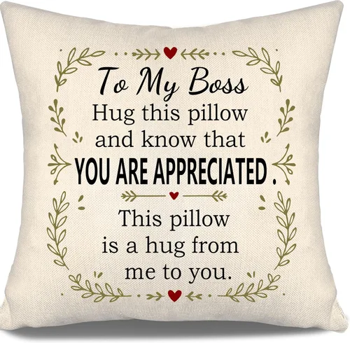 Fundas de almohada con texto en inglés «To My Boss Abrazo esta almohada y sabe que eres apreciada esta almohada es un abrazo de mí a ti», fundas de