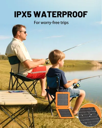 Miniatura 7 de SOLUPUP Paneles Solares, Cargador Solar Pequeño de 10W con USB-A de 5V y USB-C de Carga Rápida IPX5 Impermeable Plegable Panel Solar Portátil
