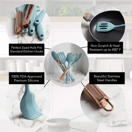 Miniatura 2 de COOK WITH COLOR Utensilios de Cocina de Silicona, Juego de Utensilios de Cocina, Utensilios de Cocina de Silicona Fáciles de Limpiar, Utensilios