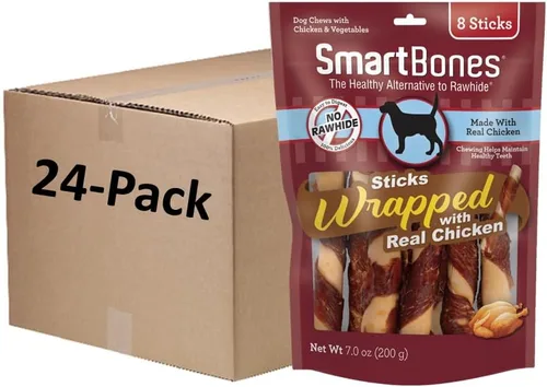 Miniatura 9 de SmartBones Palitos envueltos en pollo para perros con mantequilla de maní real, sin piel cruda, 8 unidades (paquete de 24)