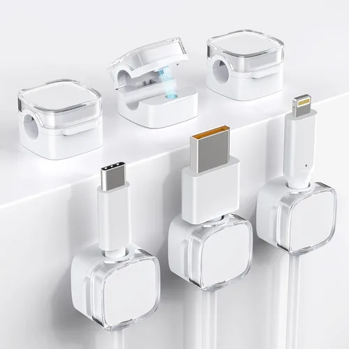Miniatura 8 de Clips magnéticos para cable, paquete de 6 organizador de cables soporte para accesorios de escritorio y oficina, soporte para cables para ocultar
