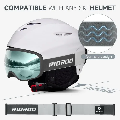 Miniatura 6 de Gafas de esquí de snowboard para hombres, mujeres, adultos, jóvenes, sobre gafas OTG/100% protección UV, antivaho/visión amplia A14-blanco/verde