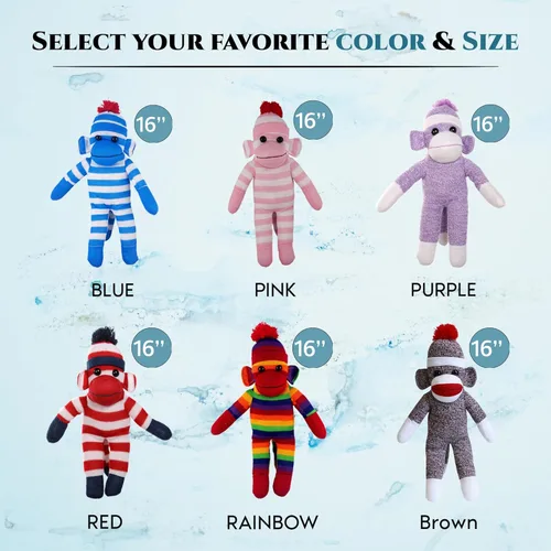 Miniatura 6 de Plushland Adorable Mono de Calcetines, El Original y Tradicional Juguete de Animal de Peluche Tejido a Mano - Regalo para Niños, Bebés, 16" púrpura