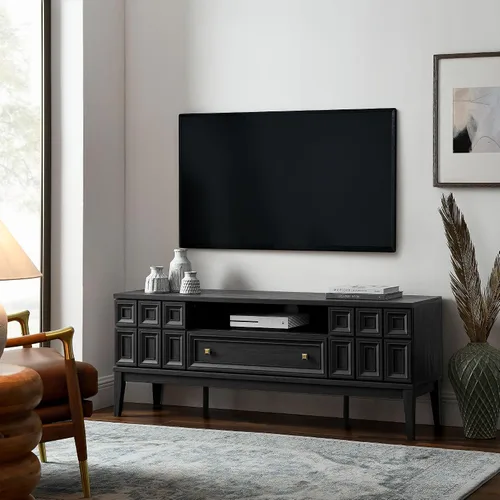 Miniatura 2 de Modway Samos - Soporte retro para TV de 59 pulgadas con patrón geométrico en negro, mueble consola de TV vintage con almacenamiento y organización