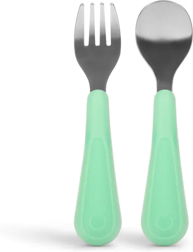 Miniatura 20 de Ubbi Juego de tenedores y cucharas de acero inoxidable para niños pequeños, 4 unidades, asas de silicona de fácil agarre, utensilios