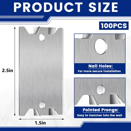Miniatura 2 de Dunzy 100 placas de clavo para tachuelas de madera, protector de alambre de cable de 1.5 x 2.5 pulgadas con puntas puntiagudas, placas de seguridad