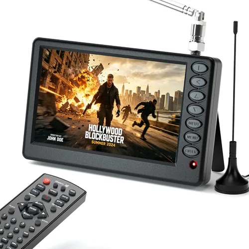 Mini TV portátil de 5 pulgadas para automóvil, funciona con batería de bolsillo con control remoto, puerto USB y ranura para tarjeta TF, pequeño