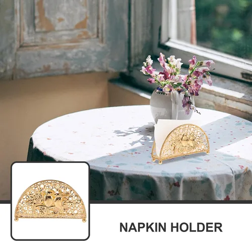 Miniatura 8 de Vertical Metal Napkin Holder for Countertop, Table Napkin Stand with Creative Fan-shaped Hollow Design, Gold Rustic Kitchen Tissue Dispenser for