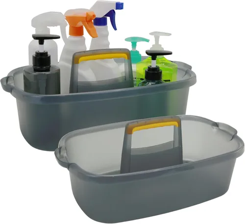 Miniatura 18 de Goderewild Organizador de limpieza de plástico multiusos con asa, organizador de ducha, cesta de almacenamiento, bolsas portátiles para suministros