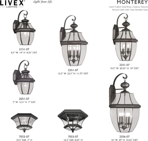 Miniatura 6 de Livex Lighting 2251-07 Monterey - Farol de pared de latón macizo con 2 luces para exteriores con cristal biselado transparente, 20.25 x 10.5 x 20.25