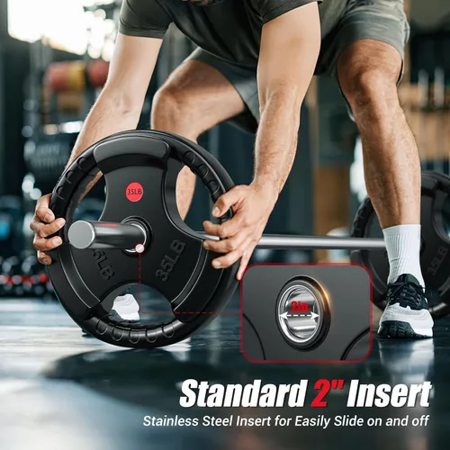 Miniatura 5 de GIKPAL Discos de peso de goma de agarre olímpico de 2 pulgadas para entrenamiento de fuerza, levantamiento de pesas en el hogar y el gimnasio, juego